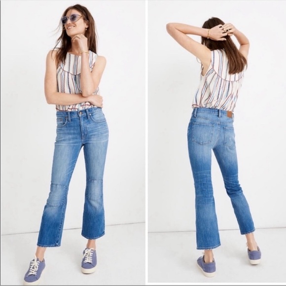 Madewell Cali‎ Demi Boot Jeans Knee Patch Edition Size 23 - Picture 1 of 7
